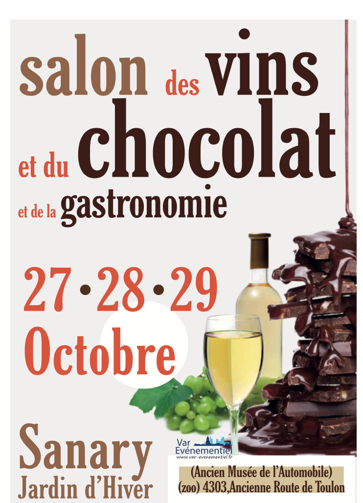 Salon des vins, du chocolat de la gastronomie à sanary sur mer les 27, 28 et 29 octobre 2023